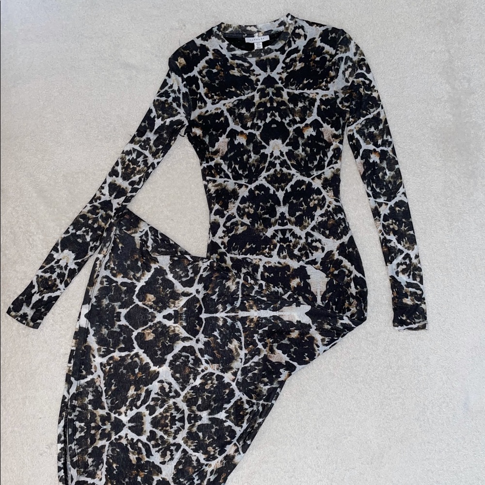 Topshop Mesh Pattern Long Sleeve Tight Dress